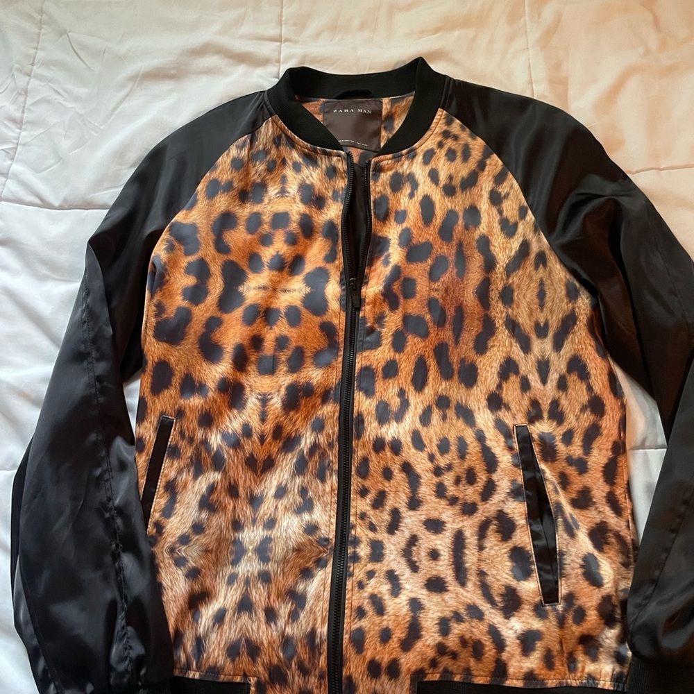 Zara Animal Print Jacket with Black Trim